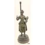 French spelter lamp figure of girl with corn and sickle 30cm high