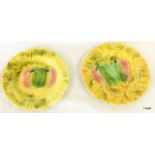 A pair of Majolica Sarreguemines French Fruit plates 20cm in diameter