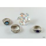 4 Silver Mixed Stone Rings