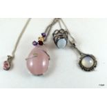 Pink Topaz and silver necklace, Moonstone necklace, silver ring etc