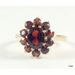 9Ct Gold Ladies Garnet Cluster Ring Size O