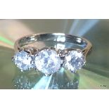 A 18ct White Gold Three Stone Diamond Ring of 1.44cts Size K