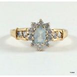 9Ct Gold Ladies Aqua Dress Ring Size O