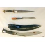 A Kukri with 2 x African Knives/Letter Opener