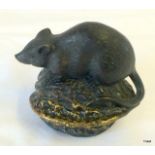 Bronze rat on a walnut shell style base