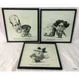 3 x political caricatures signed by Joe Cummings 17 x 17cm