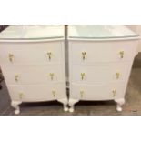 A pair of painted three drawer bedside cupboards and a triplex mirror not shown 88 x 47 x 36cm