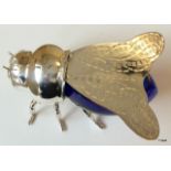 Silver plated bee shaped honey pot in the Mappin and Webb style