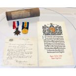 A WW1 Gallipoli casualty medals with condolence letter to 41639 Sapper Arthur Jones of the Royal