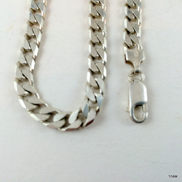 Silver flat link necklace together with a Silver ring size V 70gm - Image 2 of 7