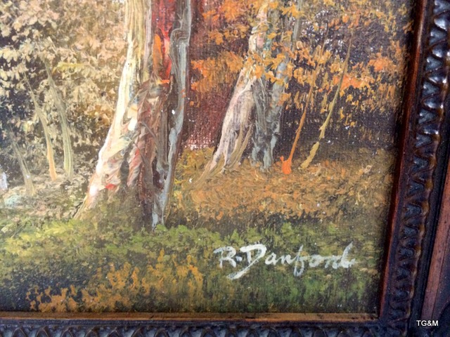 Oil on board of a Woodland scene R. Danford 31 x 35cm - Image 4 of 9