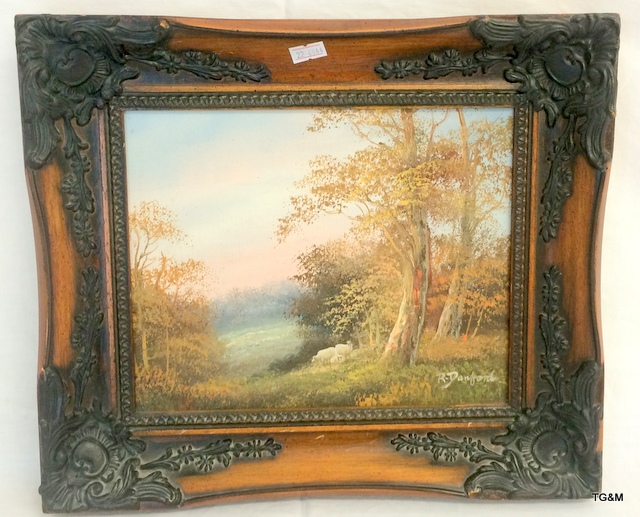 Oil on board of a Woodland scene R. Danford 31 x 35cm