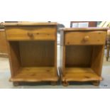 A pair of pine bedside cupboards not matching