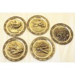 A collection of 5 Riskin Bradford Exchange limited edition pewter plates of the Spitfire, Hurricane,