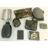 A box of military equipment to include amplivox, mess tins, wash and polish kits etc
