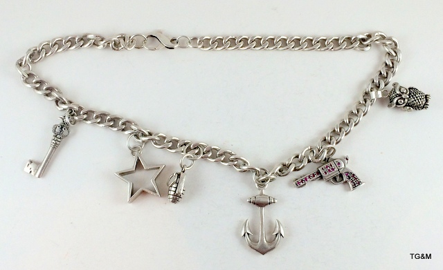 Silver necklace with 6 charms 42cm long 96gm