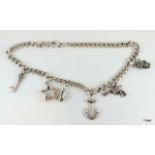 Silver necklace with 6 charms 42cm long 96gm