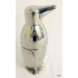 A silver plated novelty penguin cocktail shaker