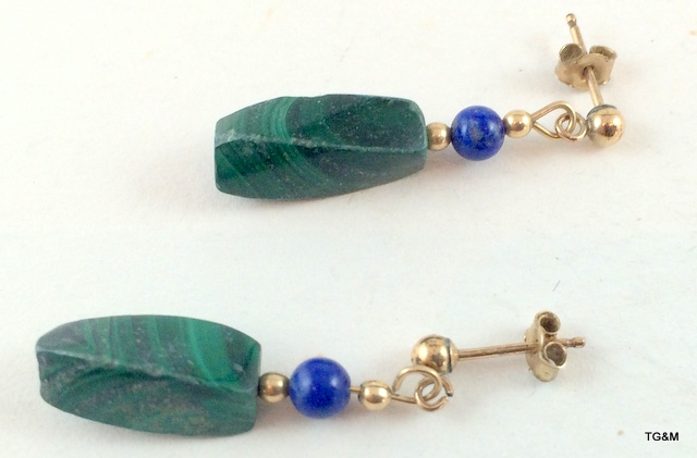 9ct Gold and jade ladies earrings - Image 2 of 3