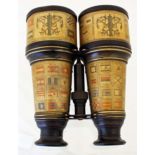 A pair of very unusual early 20th century Naval binoculars decorated with flags of the world