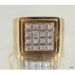 9ct Gold mans diamond signet ring size N approx 1ct diamonds