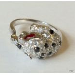 A silver and cz Cartier panther style ring