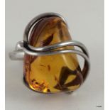Silver amber ring size O 12gm