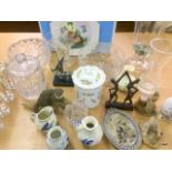 A mixed collection of collectables and cut glass to include Delft and Aynsley