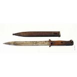 A 3rd Reich knife bayonet in its steel scabbard. Stamped P.Weyersberg to blade and scabbard with the