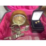 Franklin Mint gilt on silver earrings, miscellaneous watches and clock in vanity case