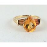 9ct gold ladies amber diamond shape ring size t