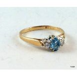 9ct gold ladies diamond and aqua ring size m