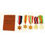 A WW2 medal group of five including the Africa and Italy Stars with his Soldiers Service & Pay