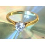 18ct gold ladies diamond solitaire ring approx 0.5ct size n