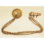 A Victorian military Beaufort Whistle with lion mask boss and triple chains