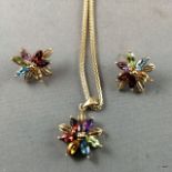 9ct gold gem set necklace and matching earrings