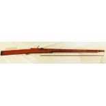 A 19th century Matchlock rifle with ramrod 50 inches overall length with a 30.75 inch barrel