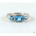 9ct white gold art deco style blue topaz and diamond hallmarked ring size l