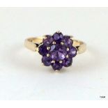 9ct gold ladies amethyst cluster ring size q