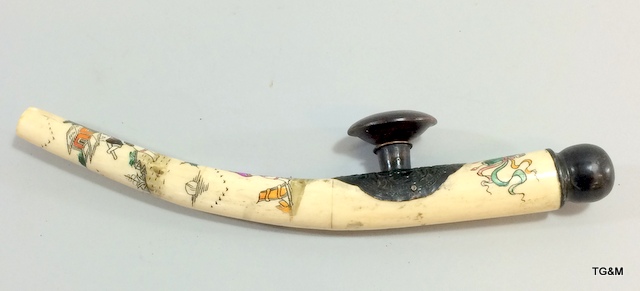 A Chinese decorated bone opium pipe