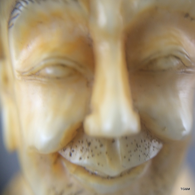 A carved ivory figure of a sage on a wooden stand 20cm high. - Image 10 of 10