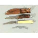 Sportsman's leather cased and ivory mounted Sheffield steel clasp and skinning knives with