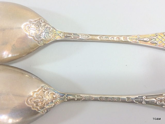 A pair of Victorian silver serving spoons London 1869 by Richard Martin and Ebenezer Hall - Image 7 of 8