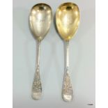 A pair of Victorian silver serving spoons London 1869 by Richard Martin and Ebenezer Hall