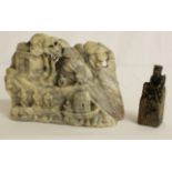 A Chinese Soapstone Carving Of A Mountain Scene With A Soapstone Seal