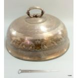 A Sheffield plate meat skewer 1807 and a Victorian silver plate meat dish cover