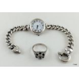 Silver ladies watch and silver ring