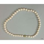 A fine row of cultured pearls with silver ball clasp