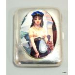 A silver calling card case with pictorial nude enamel image