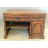 A hardwood 2 drawer one cupboard writing table 82 x 123 x 73cm